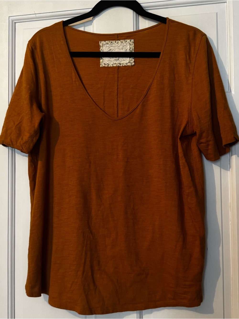 Women’s Rust colored Cotton V-Neck Short Sleeve Top